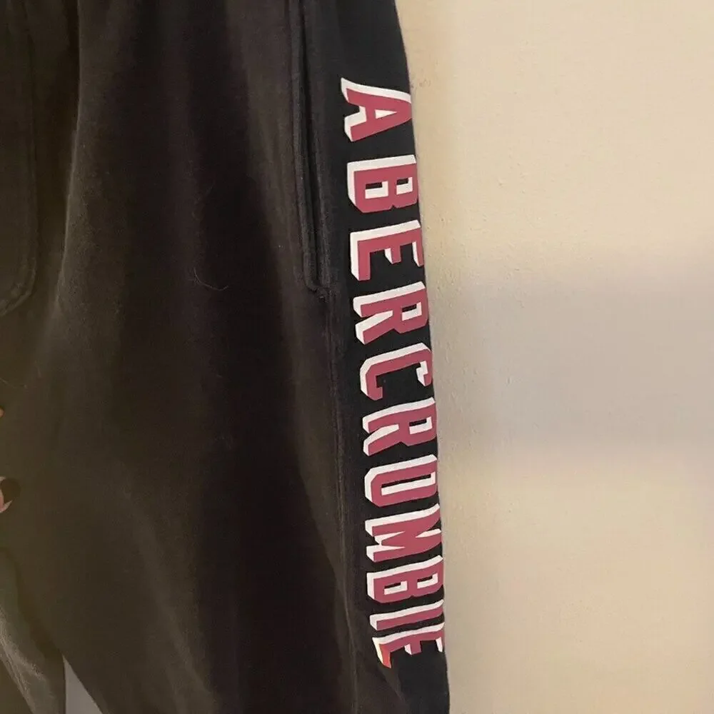 Abercrombie & Fitch Mens M Black Checkered Graphic Jogger Sweatpants Y2K
